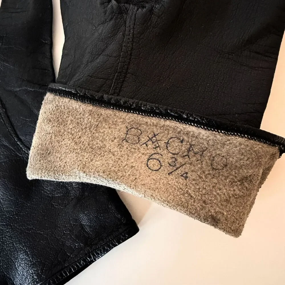 VTG Alexette Bacmo Women's Black Kidskin Leather Embroidered Gloves, Size 6 3/4